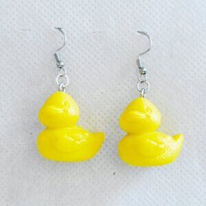 Yellow Toy Rubber Duck Drop Earrings Handmade Hypoallergenic Jewelry
